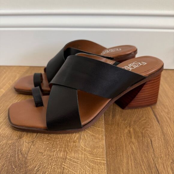 Franco Sarto Safia Black Leather Block Heel Sandal | Size 8.5 - Picture 1 of 8